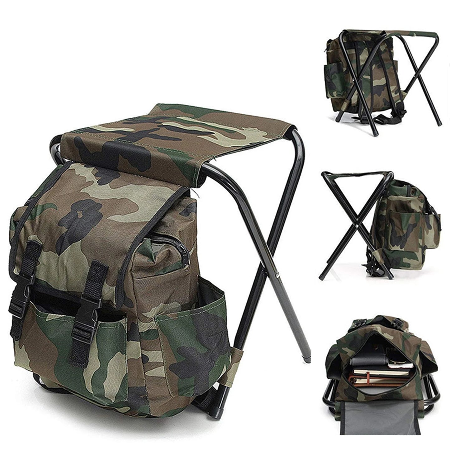 Folding Camping Stool, 2 in 1 Portable Backpack Cooler for Hunting Fishing Hiking, Folding Camping Chair Outdoor Fishing Hunting