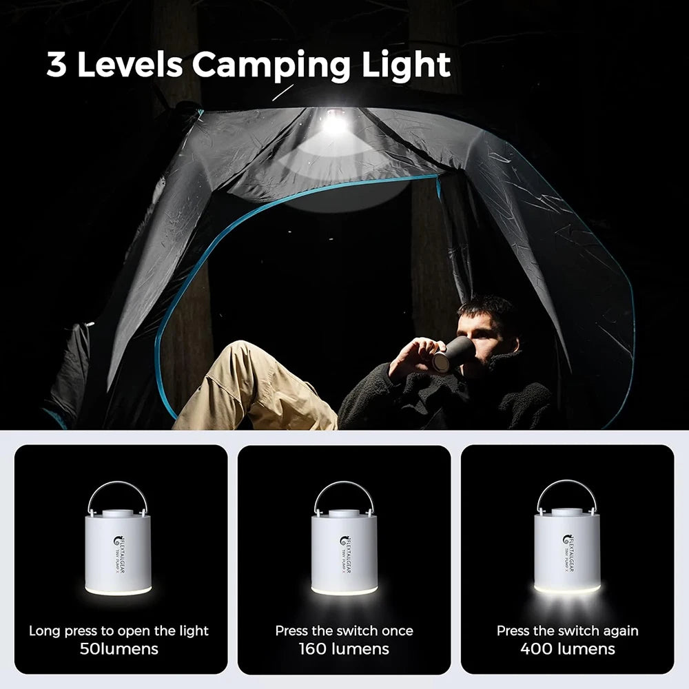 FLEXTAIL Portable Air Pump, Mini Camping Pump with Light, USB-C Charging, Ideal for Sleeping Pads, Air Bed Mattress, Vacuum Bags