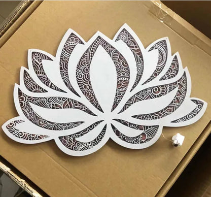 LED Mandala Lotus Lamp Night Light Wall Hanging Ornament Yoga Room Bedroom Home Decoration Accessories Wood Carving Art Statue