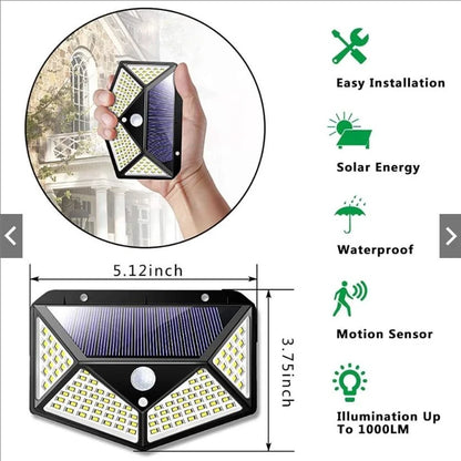 100 LED Outdoor Solar Wall Lamp Waterproof PIR Motion Sensor Solar Powered Sunlight Street Light for Garden Decoration