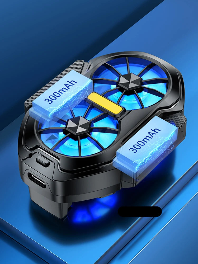 Dual Fan Mobile Phone Cooler Plug-in/Rechargeable Phone Cooler Air Cooling Type-C with Blue Light for Android Smartphones iPhone