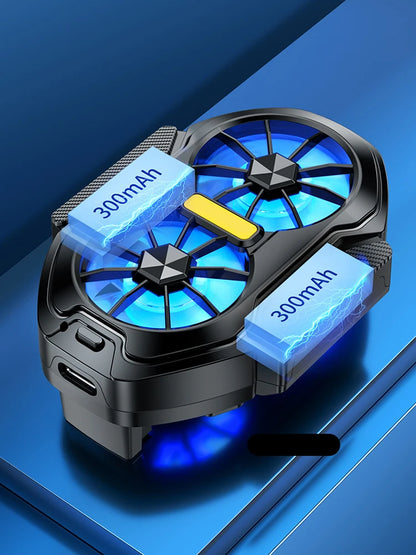 Dual Fan Mobile Phone Cooler Plug-in/Rechargeable Phone Cooler Air Cooling Type-C with Blue Light for Android Smartphones iPhone