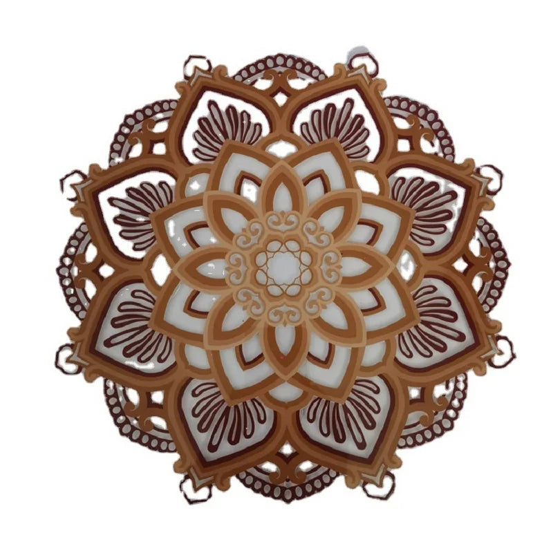 LED Mandala Lotus Lamp Night Light Wall Hanging Ornament Yoga Room Bedroom Home Decoration Accessories Wood Carving Art Statue