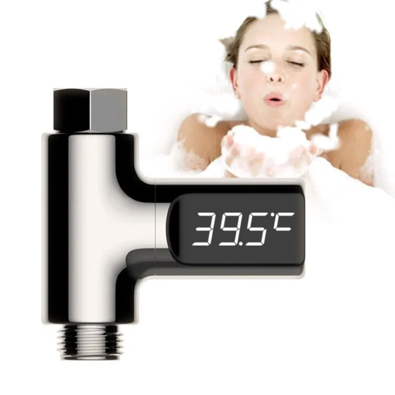 Smart LED Digital Shower Thermometer Kitchen Bathroom Faucet Shower Water Thermometer 360° Rotating Water Flow Power Generation