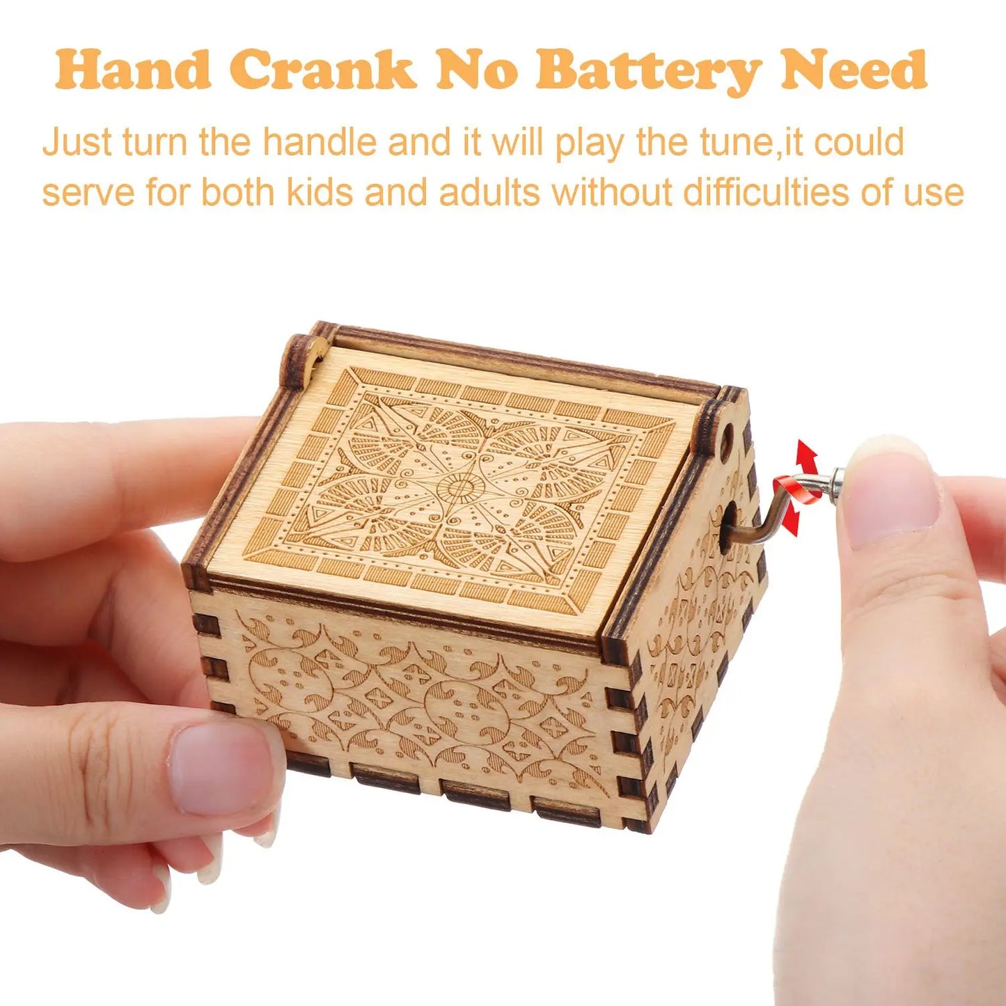 Vintage Engraving Wooden Music Box Hand-cranked Music Box Can't Help Falling in Love Music Box Wife Birthday Valentines Day Gift