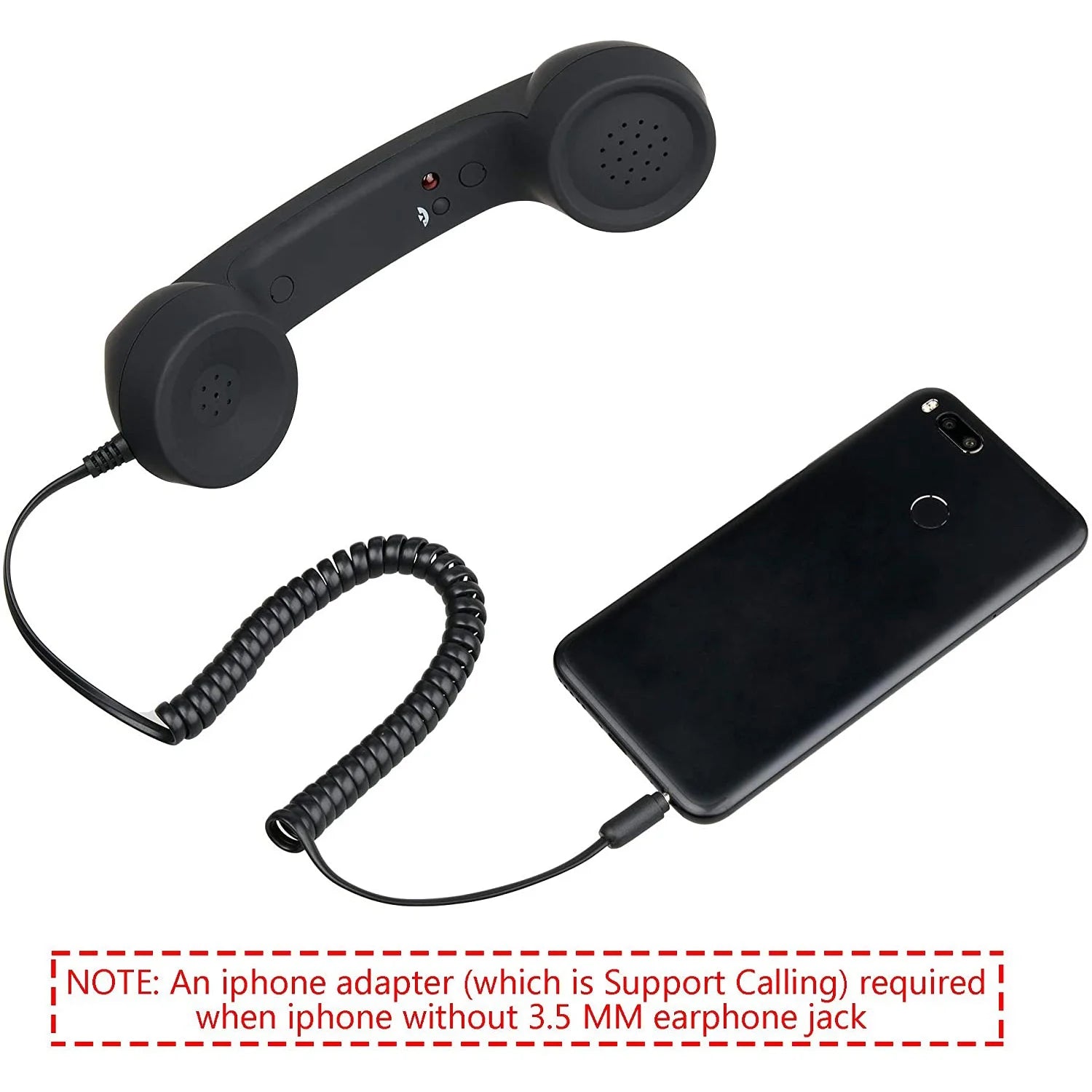 Vintage Retro Telephone Handset Cell Phone Receiver MIC Microphone for Cellphone Smartphone, 3.5 mm Socket (Black)