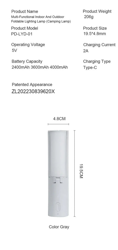 Folding Outdoor Camping Lamp Rechargeable Emergency Lamp High Capacity Lighting Torch Portable Tent Hanging Light Lantern
