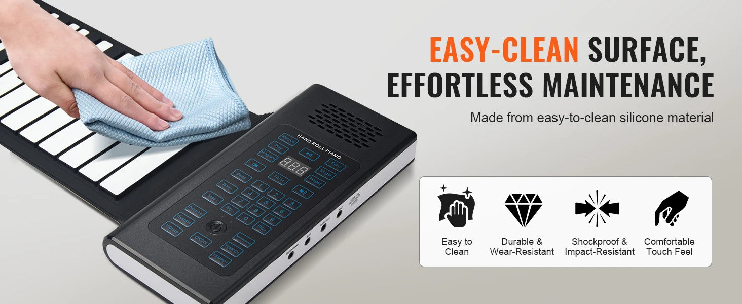 SucceBuy 88 Keys Roll Up Piano 128 Rhythms & Tones Portable Electric Digital Hand Roll Piano for Beginners, Rechargeable Battery