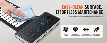 SucceBuy 88 Keys Roll Up Piano 128 Rhythms & Tones Portable Electric Digital Hand Roll Piano for Beginners, Rechargeable Battery