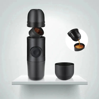 Manual pressurized coffee machine, small and portable handheld espresso machine for household, travel, and picnic use