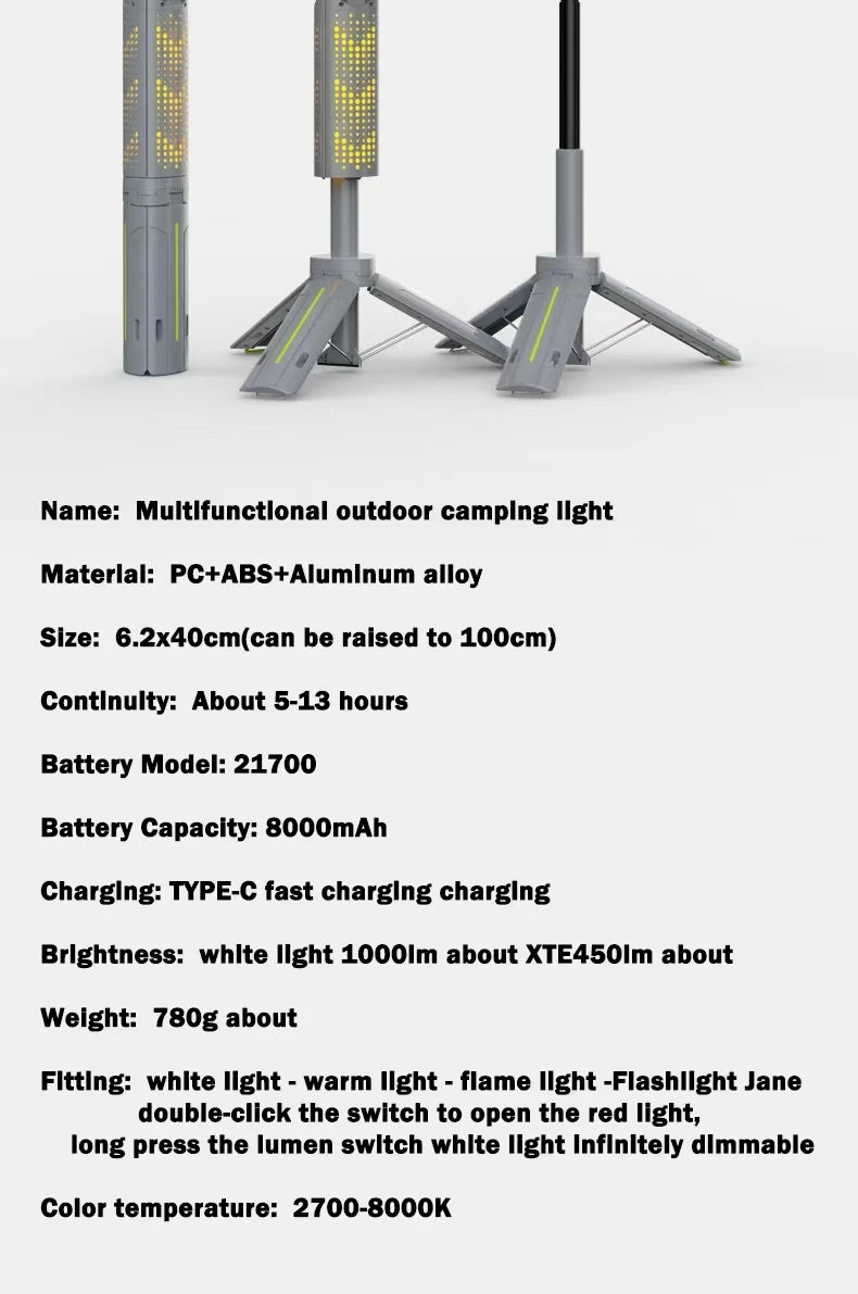 Rechargeable Outdoor Portable Hiking Camping Fishing Flashlight Telescoping Camping Lantern Telescopic Camping Light