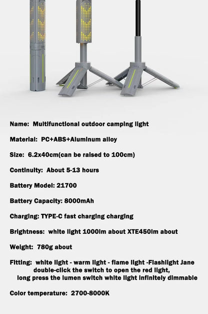 Rechargeable Outdoor Portable Hiking Camping Fishing Flashlight Telescoping Camping Lantern Telescopic Camping Light