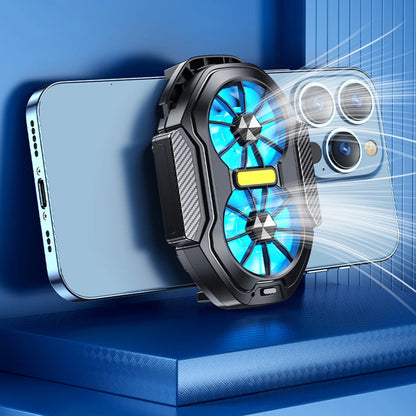 Dual Fan Mobile Phone Cooler Plug-in/Rechargeable Phone Cooler Air Cooling Type-C with Blue Light for Android Smartphones iPhone