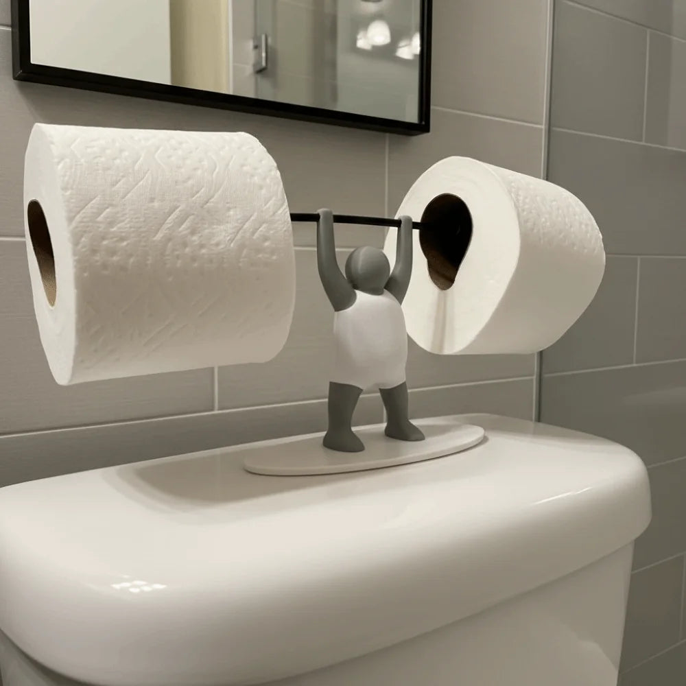 Funny Weightlifter Toilet Roll Holder Space Saving Plastic 3D Printed Toilet Paper Rack Fitness Themed