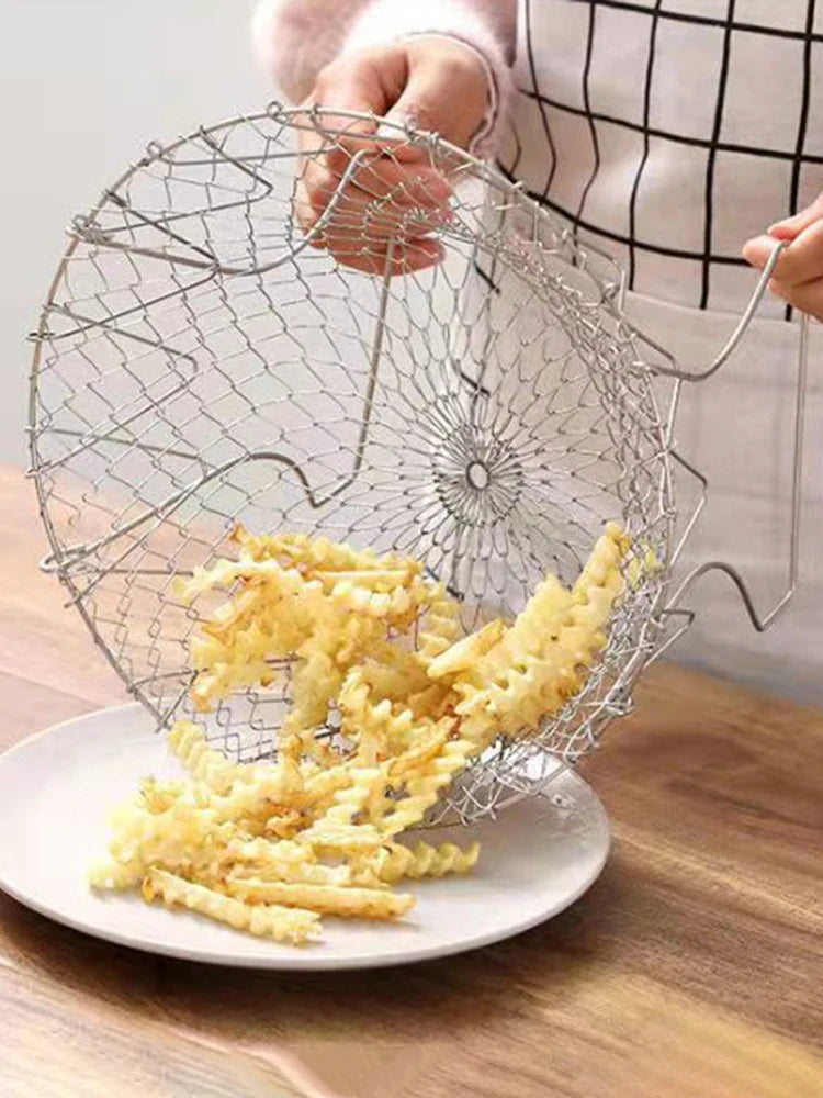 1PC/3PCS Stainless Steel Foldable Multifunctional Fryer Basket French Fry Strainer Kitchen Appliance Is Durable