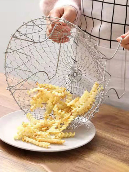 1PC/3PCS Stainless Steel Foldable Multifunctional Fryer Basket French Fry Strainer Kitchen Appliance Is Durable