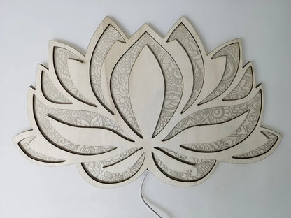 LED Mandala Lotus Lamp Night Light Wall Hanging Ornament Yoga Room Bedroom Home Decoration Accessories Wood Carving Art Statue
