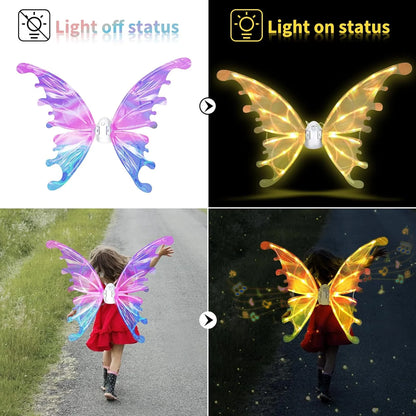 DIY Electric Fairy Wings for Girls, Light Up Moving Butterfly Wings with LED Lights and Music, Halloween，Christmas Gift