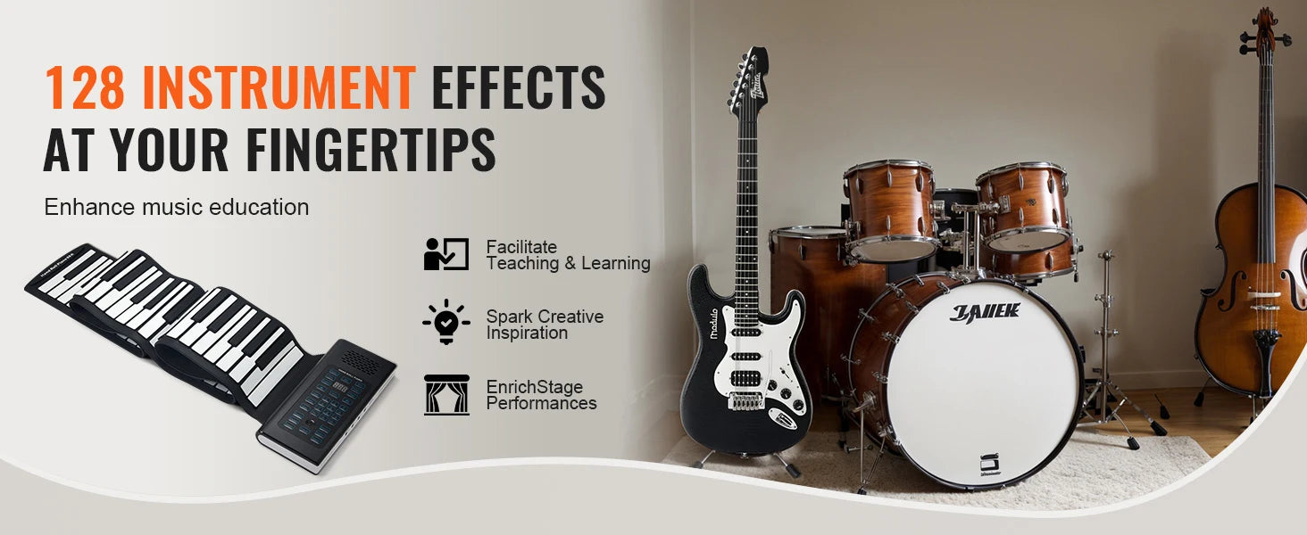 SucceBuy 88 Keys Roll Up Piano 128 Rhythms & Tones Portable Electric Digital Hand Roll Piano for Beginners, Rechargeable Battery