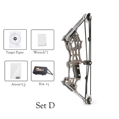 1set Mini Bow and Arrow Miniature Compound Bow Recurve Bow Stainless Steel Soldier Small Bow Archery Decompression Toys Gifts