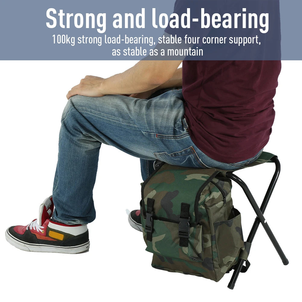 Folding Camping Stool, 2 in 1 Portable Backpack Cooler for Hunting Fishing Hiking, Folding Camping Chair Outdoor Fishing Hunting