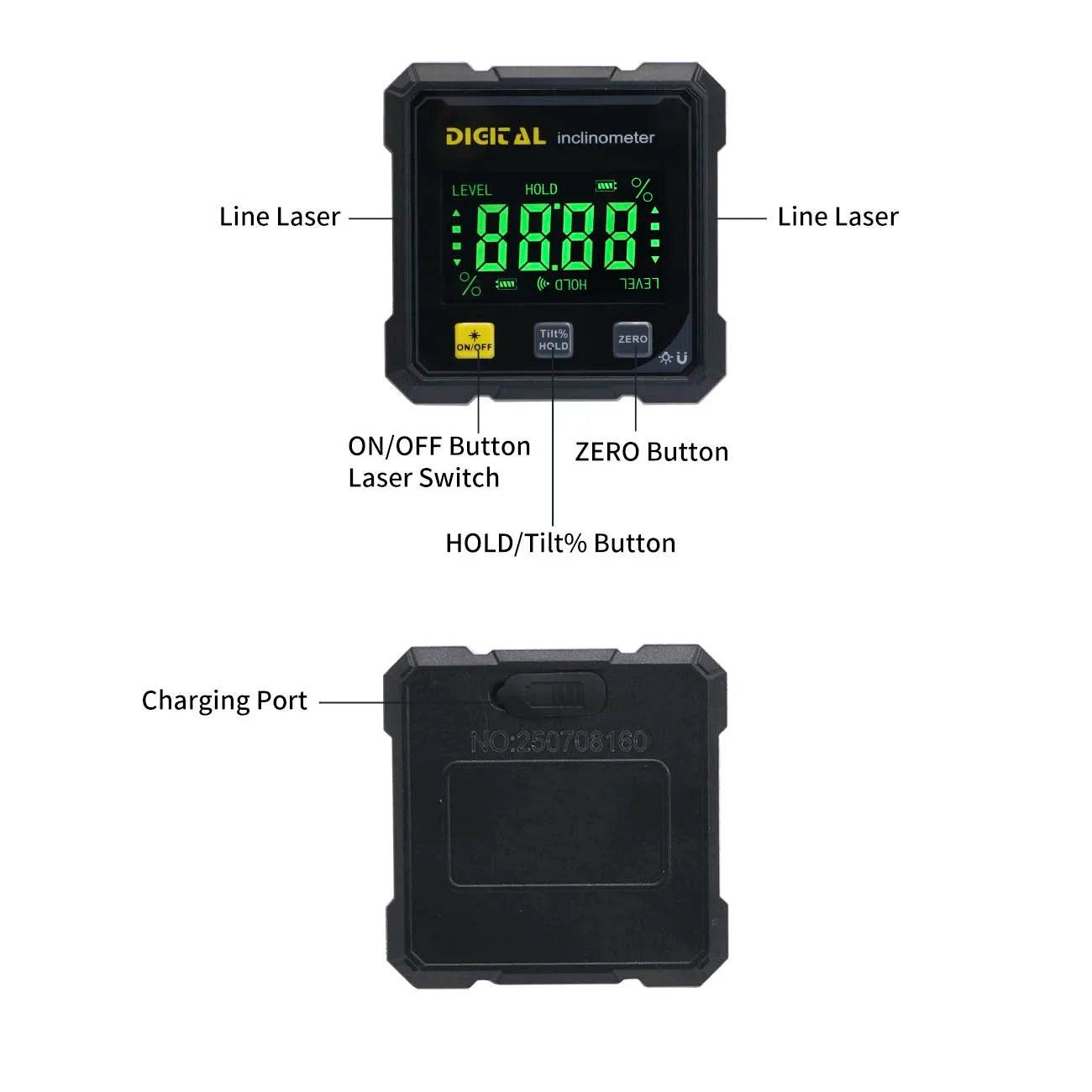 SHANHR Digital Angle Finder with Electronic Laser 4-Side Strong Magnetic Angle Gauge Woodworking Measuring Tool
