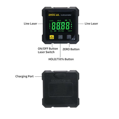 SHANHR Digital Angle Finder with Electronic Laser 4-Side Strong Magnetic Angle Gauge Woodworking Measuring Tool