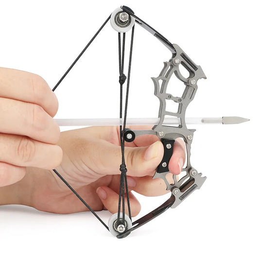 1set Mini Bow and Arrow Miniature Compound Bow Recurve Bow Stainless Steel Soldier Small Bow Archery Decompression Toys Gifts