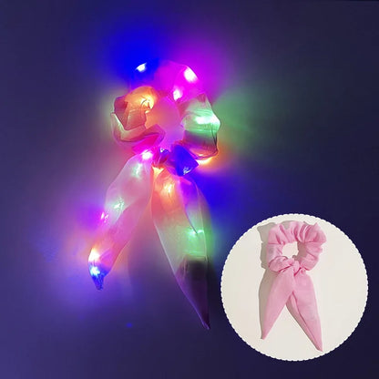 LED Luminous Scrunchies Hairband Women Glowing Elastic Hair Tie Hair Rope Girl Glow in the Dark Party Supplies Hair Accessory