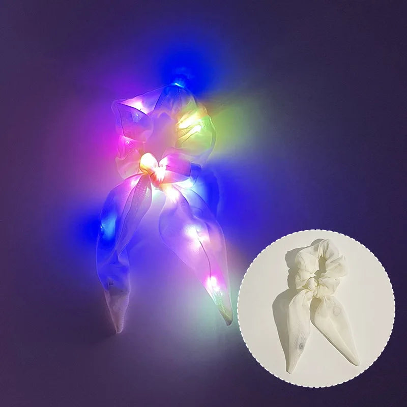 LED Luminous Scrunchies Hairband Women Glowing Elastic Hair Tie Hair Rope Girl Glow in the Dark Party Supplies Hair Accessory