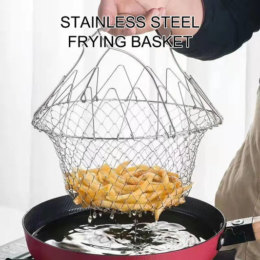 1PC/3PCS Stainless Steel Foldable Multifunctional Fryer Basket French Fry Strainer Kitchen Appliance Is Durable