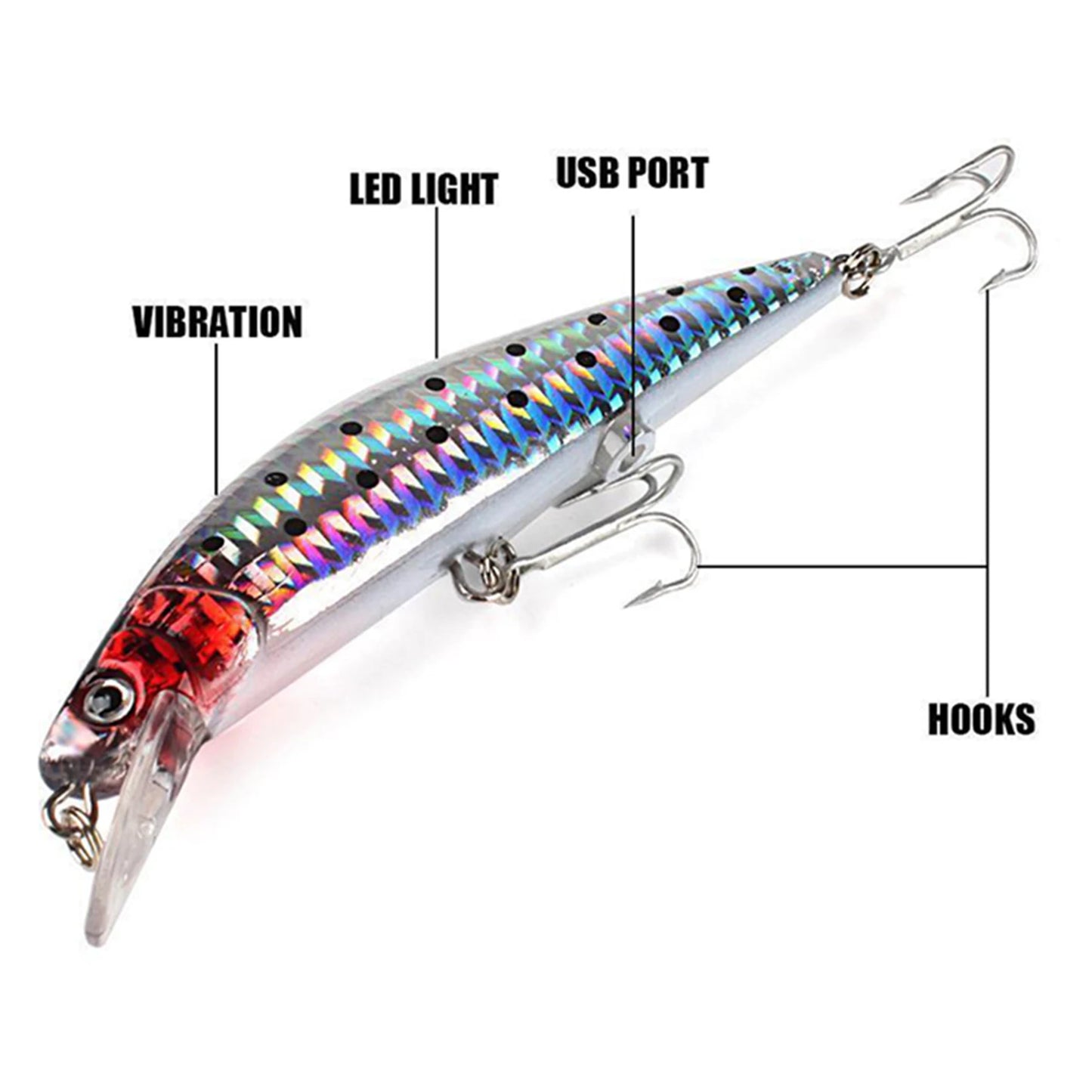 Electric Vibration Fishing Lure USB Charging Water Fish Bait Artificial Swimbait with LED Light for Freshwater Saltwater Fishing
