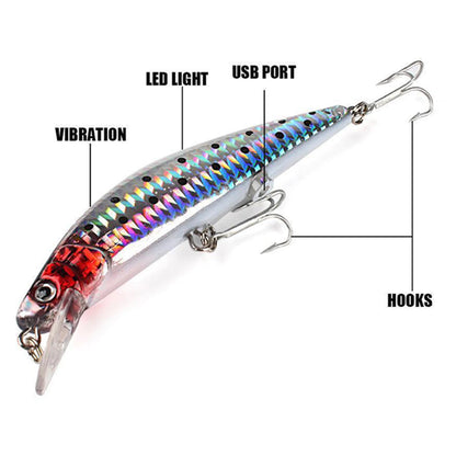 Electric Vibration Fishing Lure USB Charging Water Fish Bait Artificial Swimbait with LED Light for Freshwater Saltwater Fishing