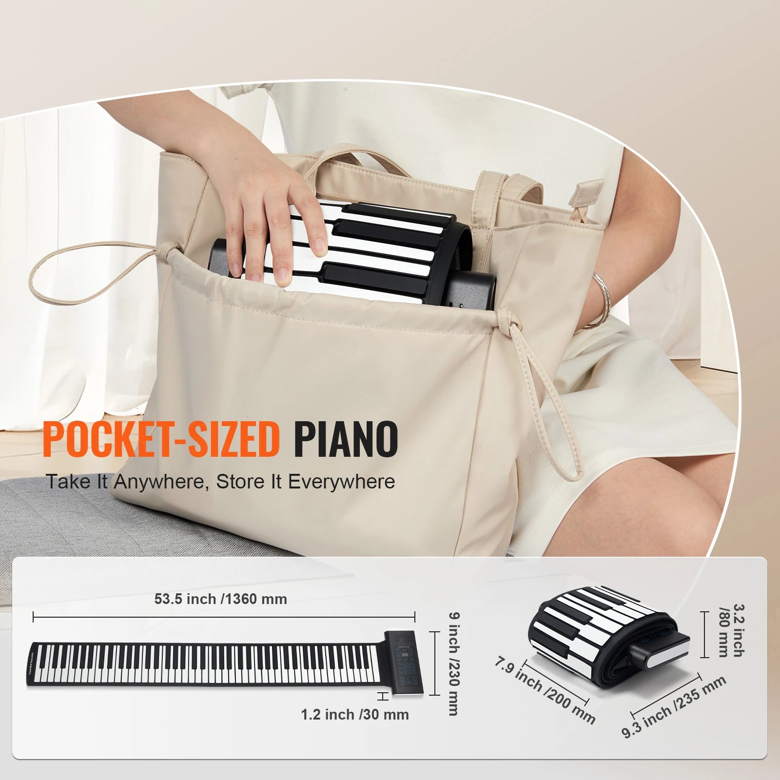 SucceBuy 88 Keys Roll Up Piano 128 Rhythms & Tones Portable Electric Digital Hand Roll Piano for Beginners, Rechargeable Battery