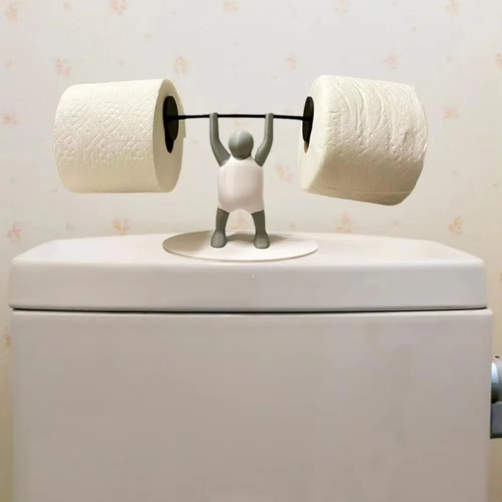 Funny Weightlifter Toilet Roll Holder Space Saving Plastic 3D Printed Toilet Paper Rack Fitness Themed