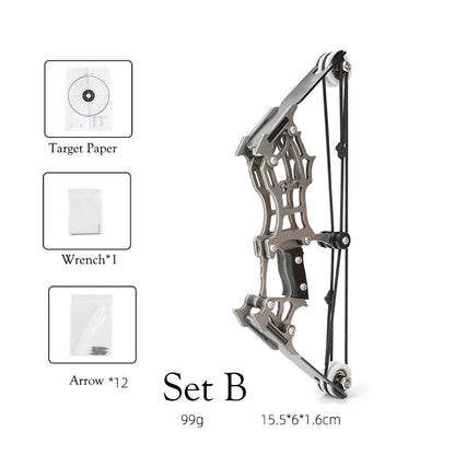 1set Mini Bow and Arrow Miniature Compound Bow Recurve Bow Stainless Steel Soldier Small Bow Archery Decompression Toys Gifts