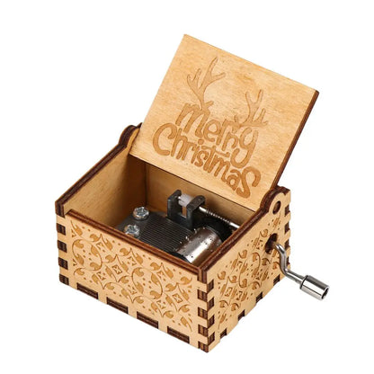 Vintage Engraving Wooden Music Box Hand-cranked Music Box Can't Help Falling in Love Music Box Wife Birthday Valentines Day Gift