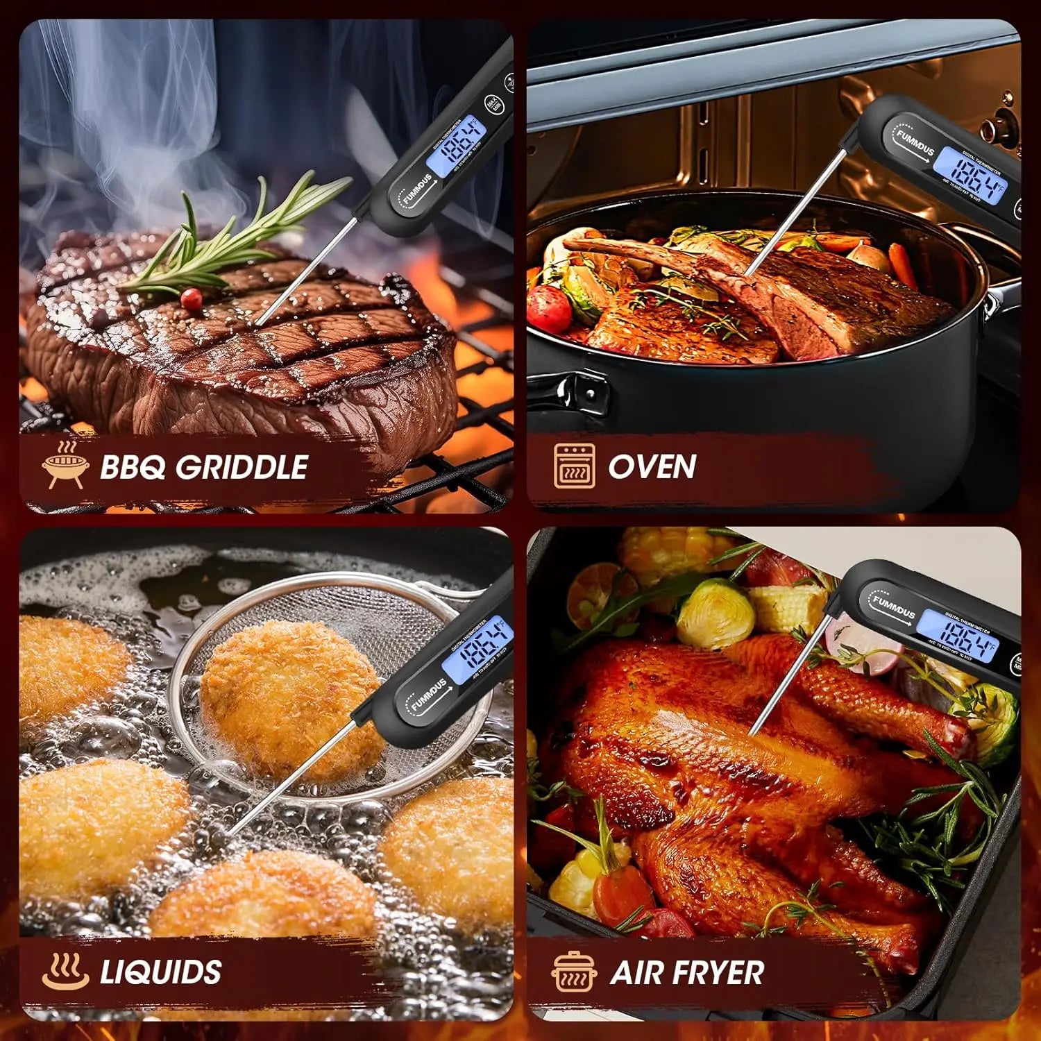 Instant Read Digital Meat Thermometer with Backlight, Foldable Probe for Cooking, BBQ, and Gifts