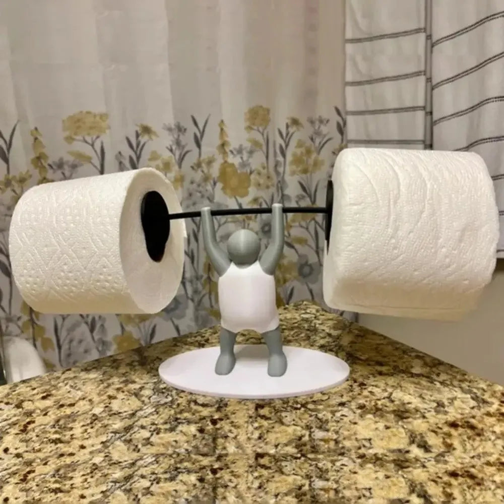 Funny Weightlifter Toilet Roll Holder Space Saving Plastic 3D Printed Toilet Paper Rack Fitness Themed