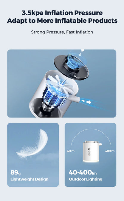 FLEXTAIL Portable Air Pump, Mini Camping Pump with Light, USB-C Charging, Ideal for Sleeping Pads, Air Bed Mattress, Vacuum Bags