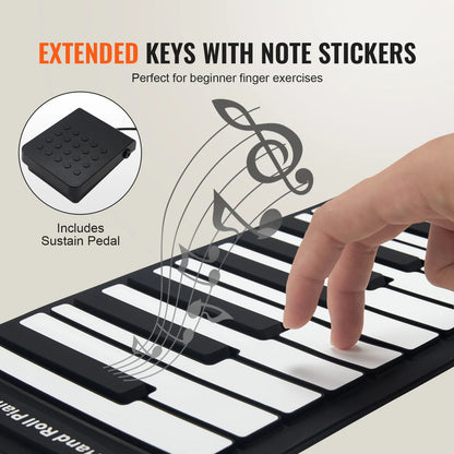SucceBuy 88 Keys Roll Up Piano 128 Rhythms & Tones Portable Electric Digital Hand Roll Piano for Beginners, Rechargeable Battery