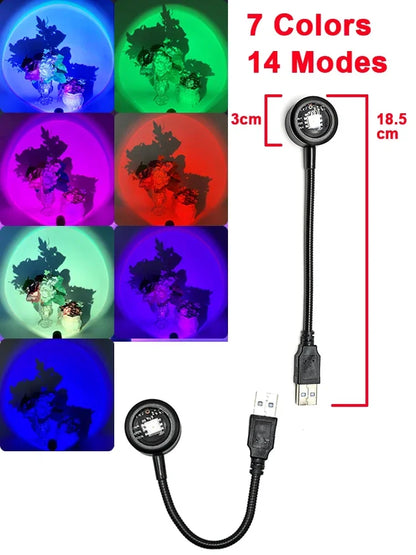 USB Sunset Lamp Sunset Projector Mood Light Living Room Bedroom Night Light Indoor Decor Bar Atmosphere Photography Background
