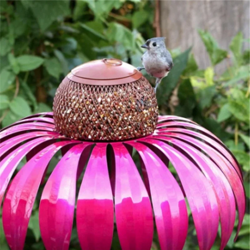 【Hot Cake】Red Bird Feeder Bottle With Stand Outdoor Garden Flower Shaped Bird Feeder Easy To Use