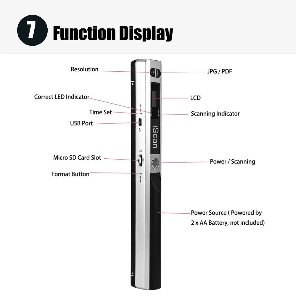 iScan Mini Portable Scanner 900DPI LCD Display JPG/PDF Format Document Image Iscan Handheld Scanner A4 Book Scanner