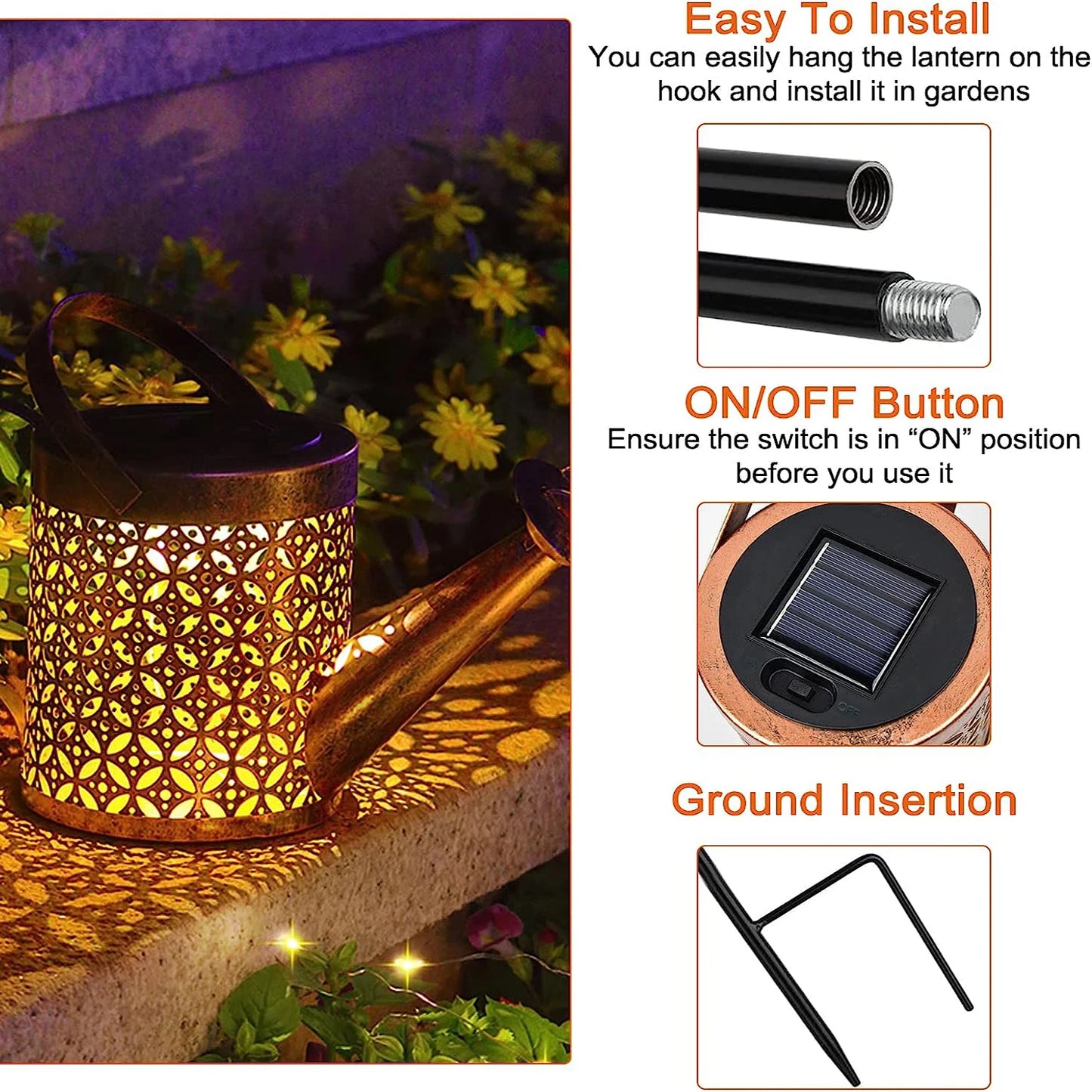 1pc Solar Watering Can with Lights,Solar Lanterns Outdoor Hanging Waterproof Garden Decor,Solar Garden Lights Yard Decorations
