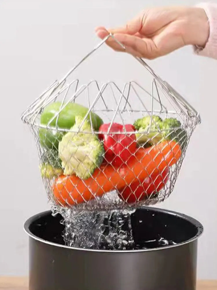 1PC/3PCS Stainless Steel Foldable Multifunctional Fryer Basket French Fry Strainer Kitchen Appliance Is Durable
