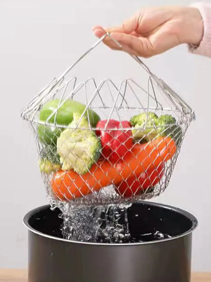 1PC/3PCS Stainless Steel Foldable Multifunctional Fryer Basket French Fry Strainer Kitchen Appliance Is Durable