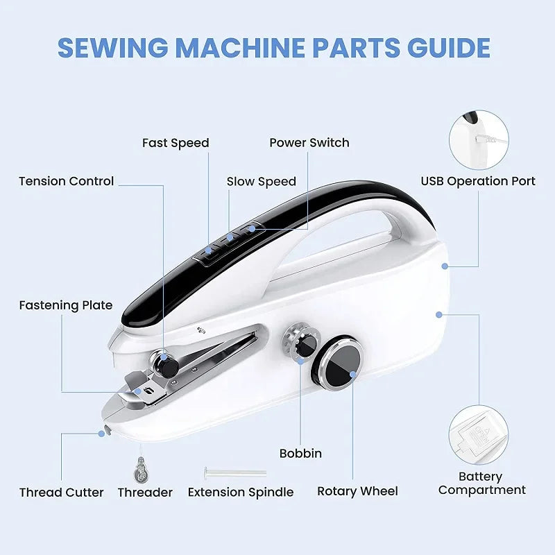 2025 New Mini Sewing Machine Handheld Mending Machine Plastic 2 Speed Single Thread Stitching Electric Sewing Small Gadget