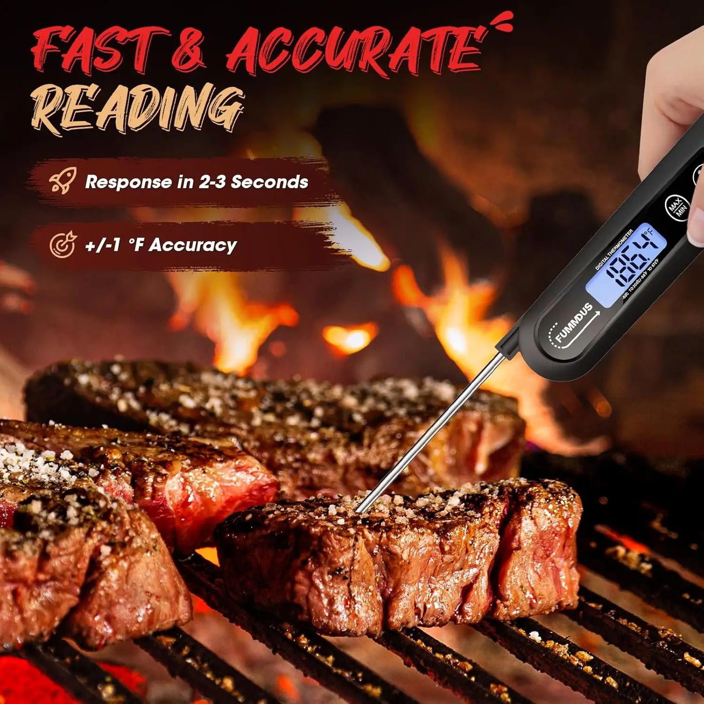 Instant Read Digital Meat Thermometer with Backlight, Foldable Probe for Cooking, BBQ, and Gifts
