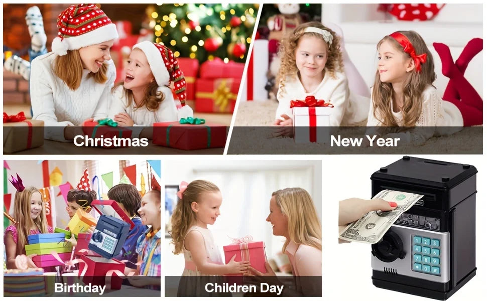 Creative Piggy Bank Automatic Mini Safe Coins Cash Saving Money Box Password Counter Code Key Lock Coin Bank ATM Child Gift